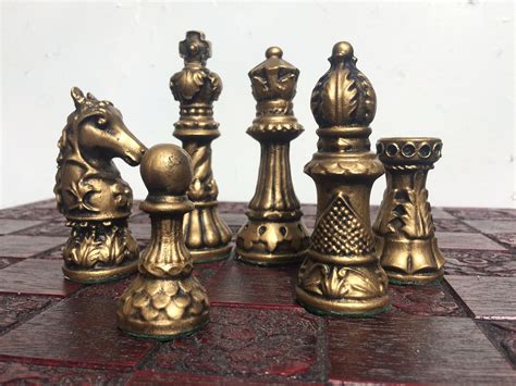 Staunton Chess Set Ornate Chess Pieces Metallic Antique Aged Effect