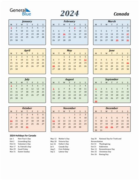 2024 Canada Calendar With Holidays