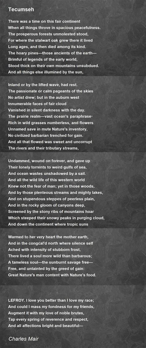 Tecumseh Tecumseh Poem By Charles Mair