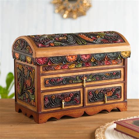 Jewelry Boxes Vintage Wooden Trinket Treasure Chest With Custom Painted