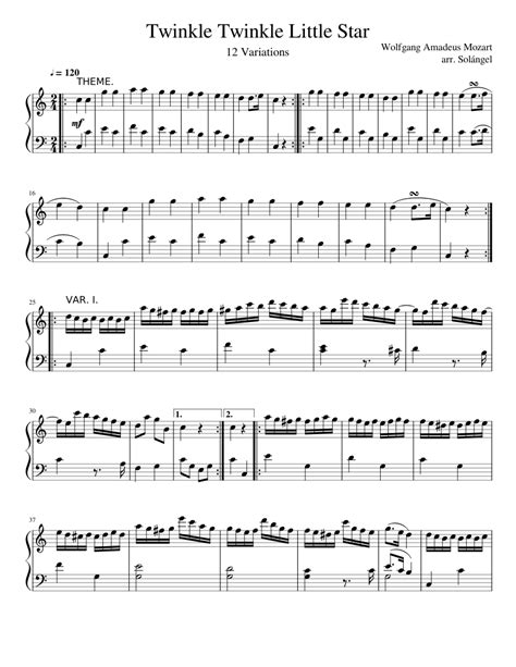 12 Variations Of Twinkle Twinkle Little Star Sheet Music Download Free In Pdf Or Midi