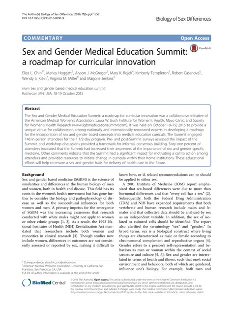 Pdf Sex And Gender Medical Education Summit A Roadmap For Curricular