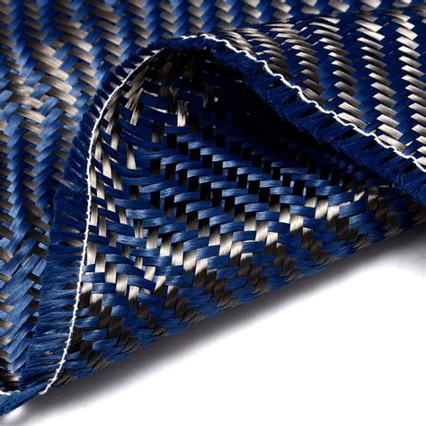 Carbon Fiber And Blue Mixed Fabric 200gsm Carbon Aramid Cloth 30cm Wide