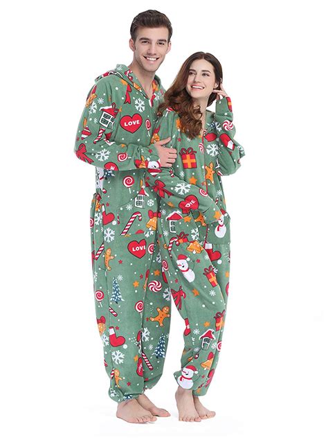 Adult Unisex Christmas Hooded Adult Onesie Pajamas Plus Size Fleece