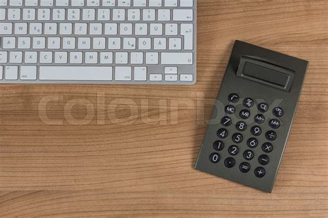 Keyboard And Calculator On Desktop Stock Image Colourbox