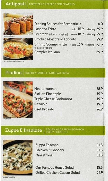 The olive garden menu actually varies slightly from restaurant to restaurant, not only with the number of available entrees, but also on prices. olive garden precios | Fasci Garden
