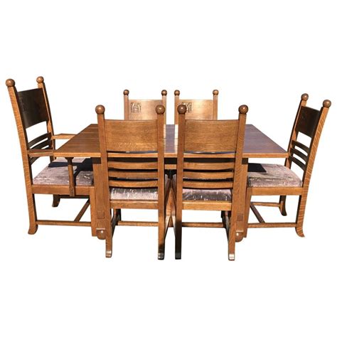 Frank Lloyd Wright Style Arts And Crafts Dining Set By A Sibau Italy