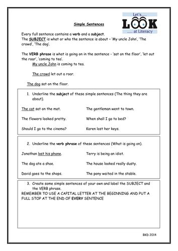 simple  compound sentences worksheet literacy  benkdavies