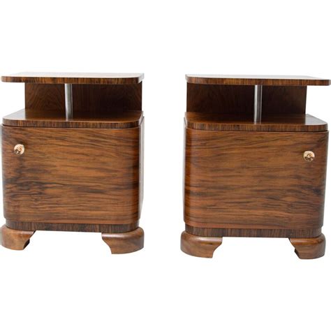 Pair Of Vintage Art Deco Bedside Tables With Chrome Element
