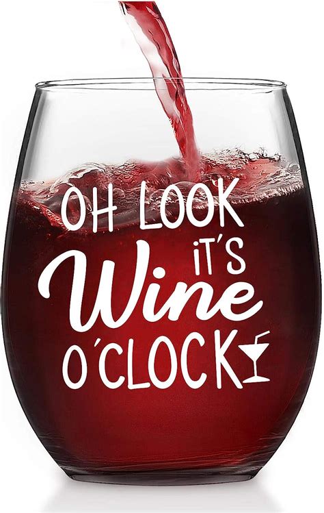 oh look it s wine o clock stemless wine glass wine ts for women men friends her