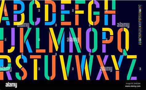 Stencil Font Colorful Condensed Alphabet And Line Font Stock Vector