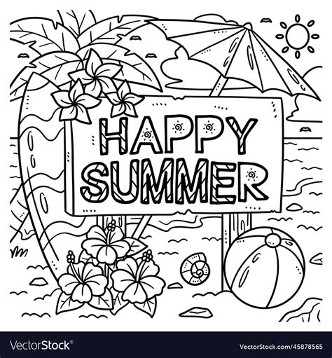 Happy Summer Coloring Page For Kids Royalty Free Vector