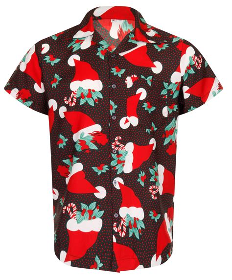 Christmas Hawaiian Shirt Mens Santa Loud Hawaii Surf Xmas Hat Party Slay Pudding Reindeer Candy