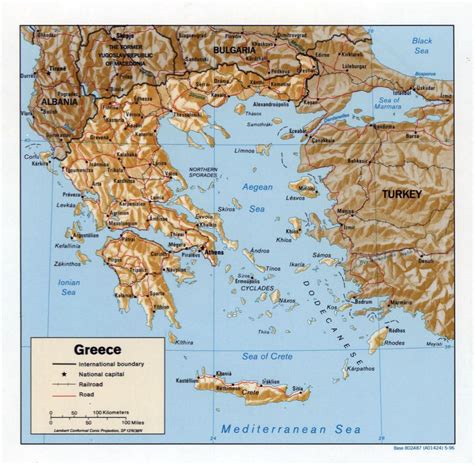 Large Political Map Of Greece With Relief Roads And Major Cities