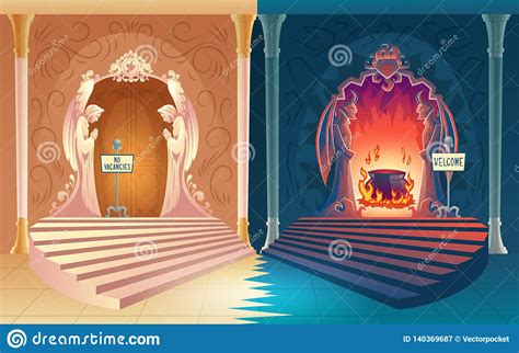 Closed Heaven And Opened Hell Gates Vector Stock Vector Illustration