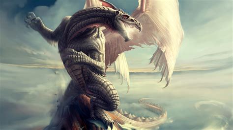 Wallpaper Illustration Clouds Dragon Mythology Wing Screenshot