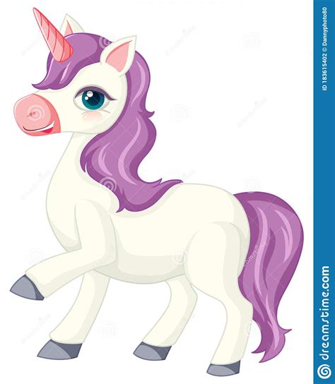 Cute Purple Unicorn In Standing Position On White Background Stock