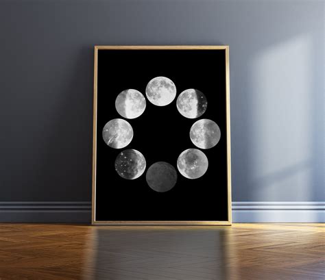 Moon Phases Print Black And White Print Moon Phase Wall Art
