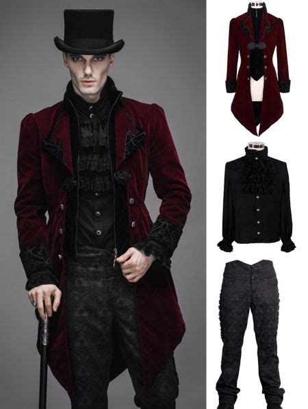 Red Vintage Gothic Swallow Tail Suit For Men Gothic Fashion Men Gothic
