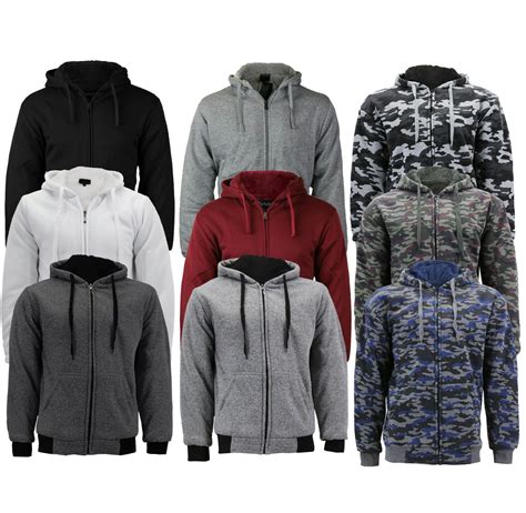 Mens Athletic Warm Soft Sherpa Lined Fleece Zip Up Sweater Jacket