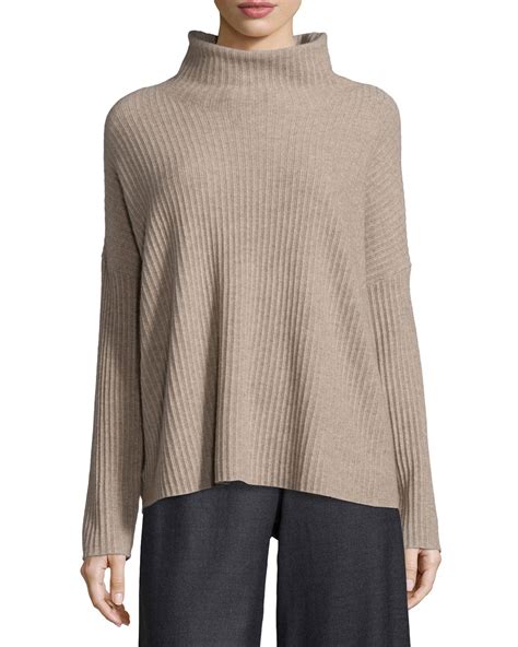 Eileen Fisher Boxy Funnel Neck Cashmere Sweater