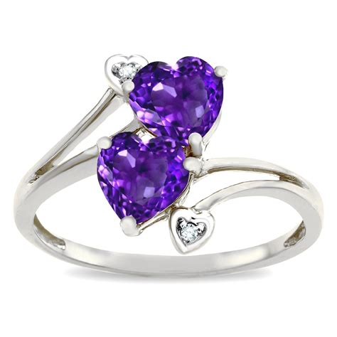Star K 6mm Genuine Amethyst Two Double Hearts Bypass Promise Ring In 10
