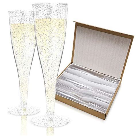 plastic champagne flutes disposable 100 pack silver glitter plastic champagne glasses for