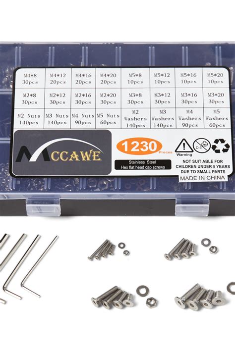 304 Stainless Steel Screws Nuts And Bolts Hex Flat Head 1230 Pieces