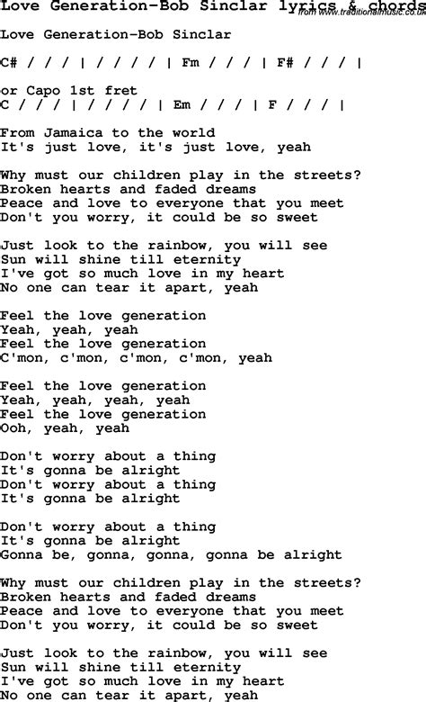 love song lyrics for love generation bob sinclar with chords