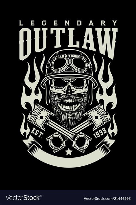 Bearded Biker Skull With Crossed Pistons Emblem Vector Image On Beard