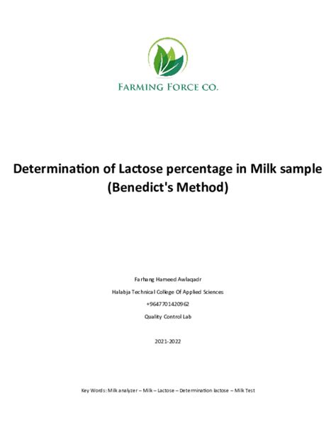 Doc Detrmination Lactose In Milk By Titration Farhang H A M E E D