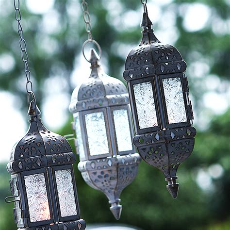 Metal Vintage Tea Light Candle Holder Moroccan Hanging Glass Lantern