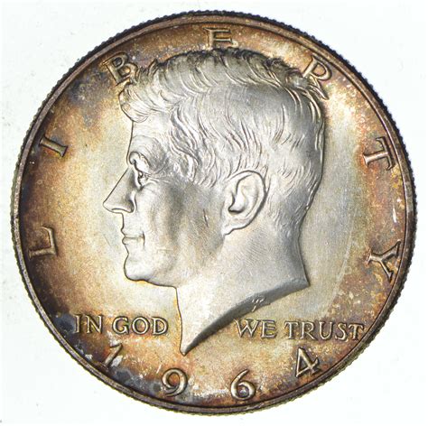 Beautiful Toned 1964 D Kennedy Silver Half Dollar 90 Us Coin