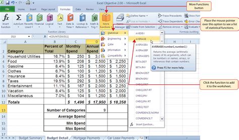 Features Of Spreadsheet In Excel Throughout Statistical Functions — Db