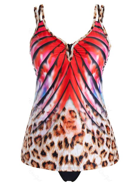 Plus Size Dual Strap Leopard Print Tankini Swimwear Off Rosegal