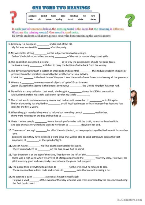 One Word Two Meanings Discussion St English Esl Worksheets Pdf And Doc