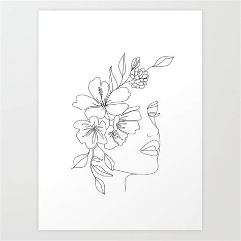3 botanical and flower line drawings. Minimal Line Art Woman Face II Art Print by nadja1 | Society6