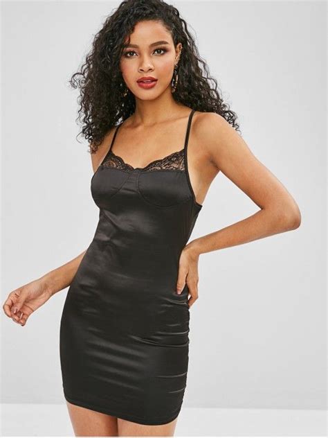 76 Off 2020 Silky Satin Bodycon Slip Dress In Black Zaful Europe