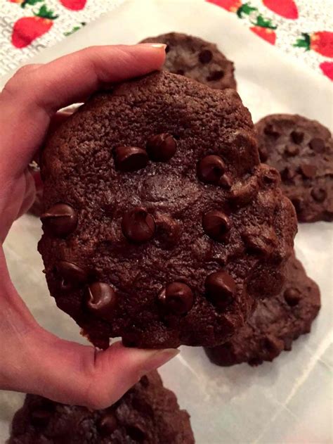 You can not stop at one, they are very chocolaty and additive. Soft Chewy Double Chocolate Chip Cookies Recipe - Melanie Cooks