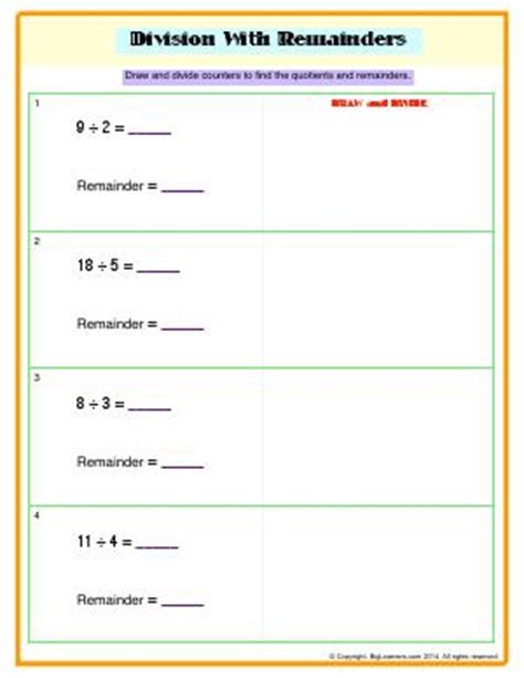 division  remainders  grade math worksheets biglearners