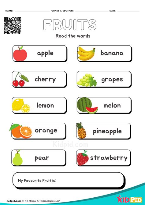Fruit Name Printable Worksheet For Kindergarten Science Worksheets