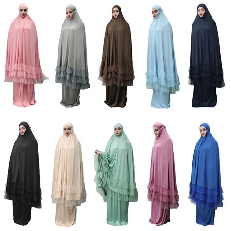 2 Piece Women Muslim Prayer Dress Hijab Abaya Skirt Islam Jilbab Khimar Clothing Ebay