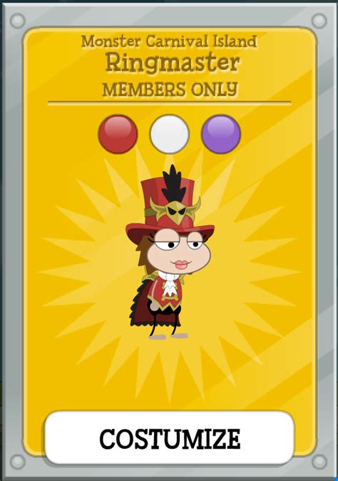 Ringmaster Costume For Monster Carnival Island Poptropica Cheats And