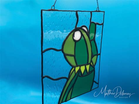 Kermit Rainy Day Window Meme Inspired Stained Glass Sad Etsy