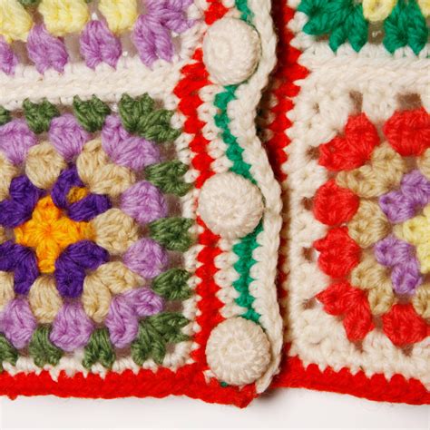 1970s Adolfo Neiman Marcus Vintage Wool Granny Squares Crochet Vest