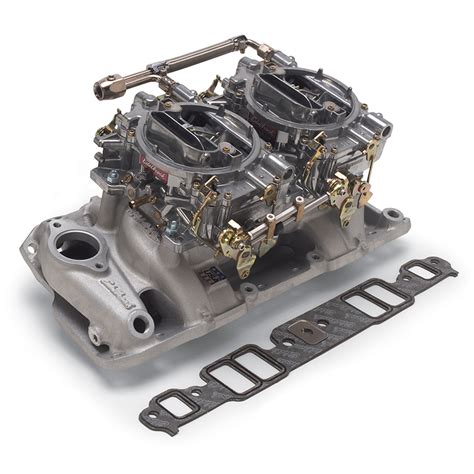 Edelbrock Rpm Dual Quad Intake Manifold And Carburetor Kit Chev Sb