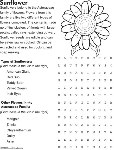 Flower Word Search Sunflower Makingfriends