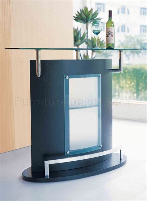Black Modern Bar Table Wglass Top And Chromed Metal Accent
