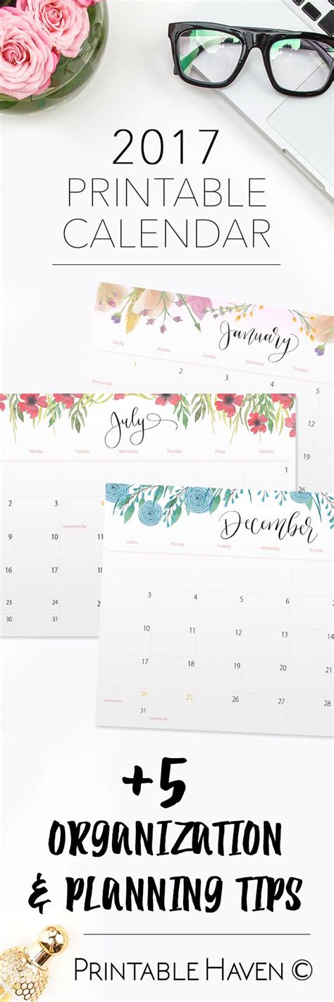 Organize And Plan With These Printable 2017 Calendars And 5 Helpful
