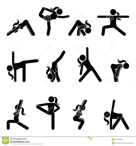 Stick Figure Girl Basic Yoga Position Set Stock Vector